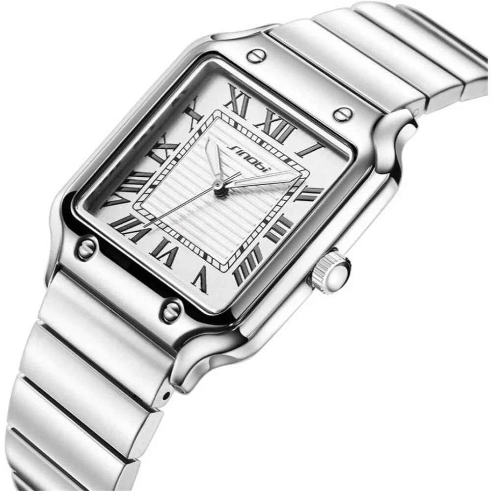 Men's Silver Classic Square Stylish Comfortable Roman Numerals Wrist Watch